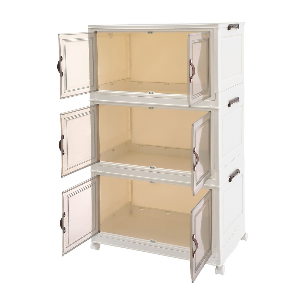 3-Tier Stackable Storage Bins with Lids & Wheels Foldable Closet Organizer Box