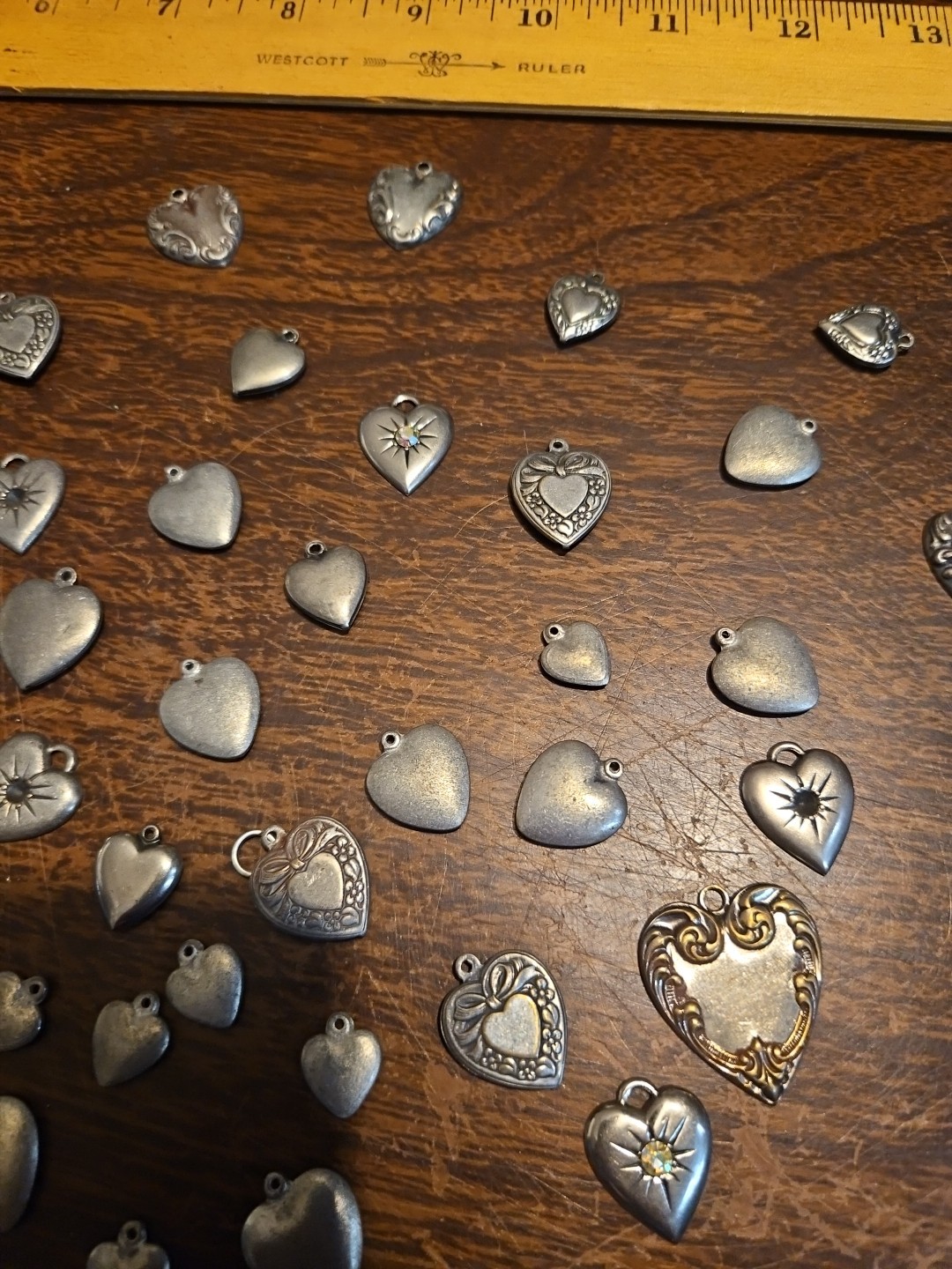 Lot 50 Silver Hearts Mini France Vintage 60s Brass Stampings Findings Jewelry