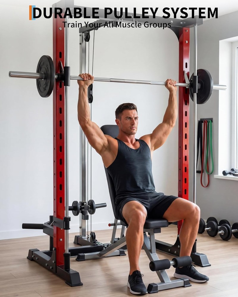 Smith Machine 1000LBS Multi-Functional Home Squat Rack W LAT-Pull Down System