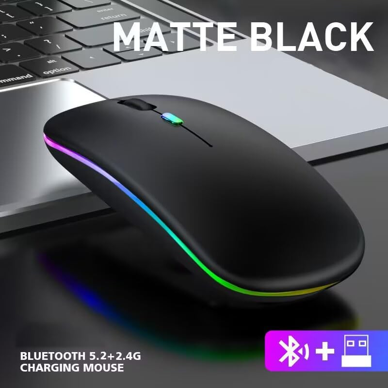 Guiheng Wireless Bluetooth Mouse,LED Dual Mode Rechargeable Silent Slim black
