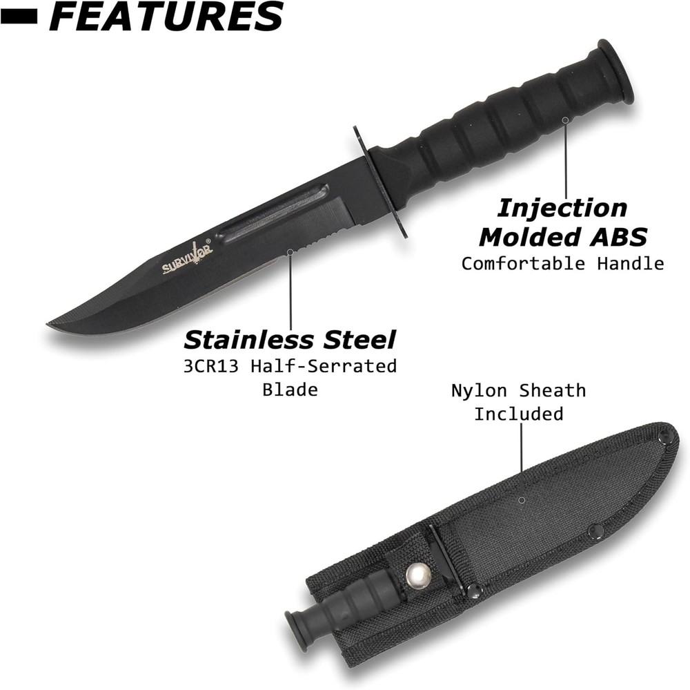 7.5 Inch Fixed Blade Black Survival Knife