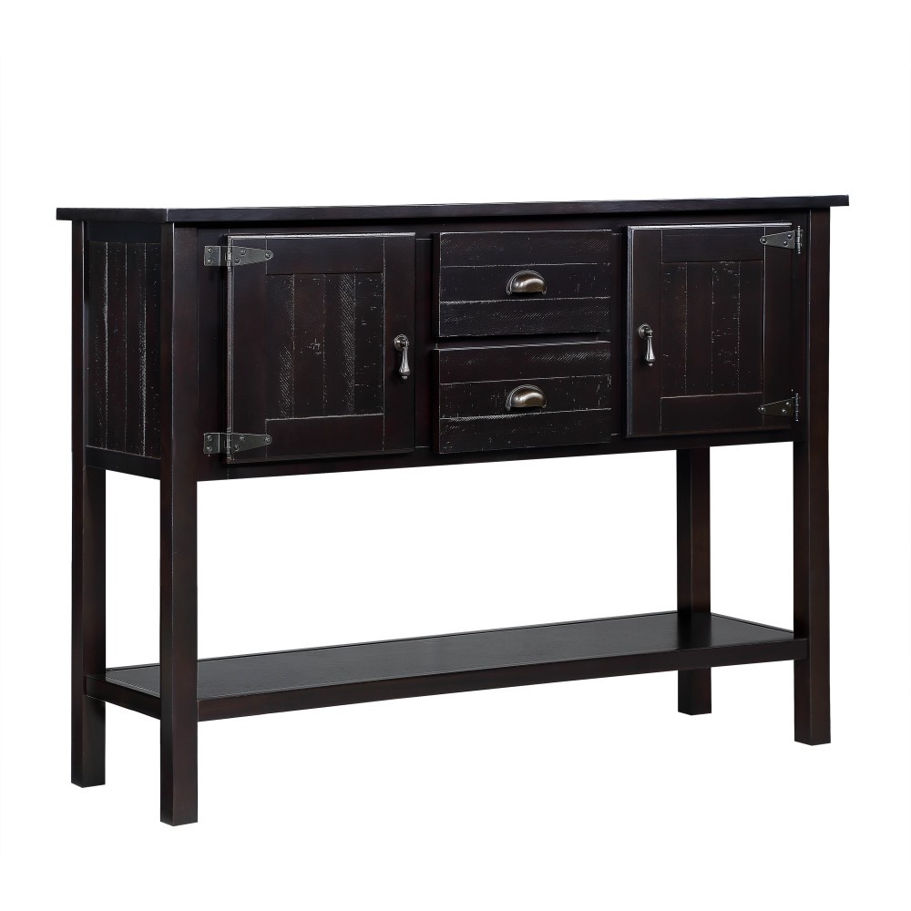 Solid Wood Sideboard Console Table 48'' - 2 Drawers/Cabinets, Shelf,Espresso