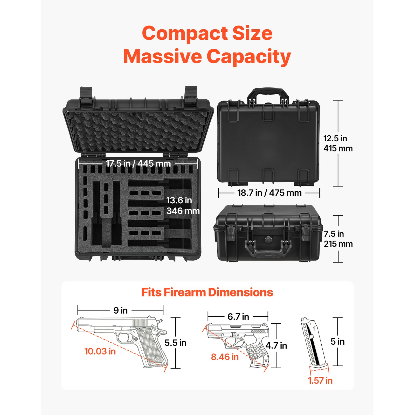 Uimoso Hard Pistol Case with Foam Interior for Secure Storage 18.7x12.5x7.5in