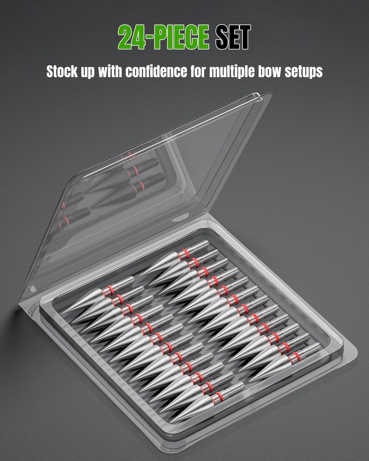 24Pcs 5/16" Archery Field Points Screw-in Arrow Point 100 Grain Steel Field Tips