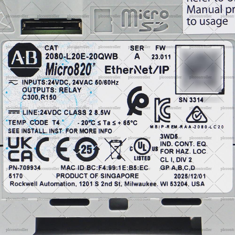 New Sealed 2080-L20E-20QWB Allen Bradly Micro820 20 I/O ENet/IP Controller