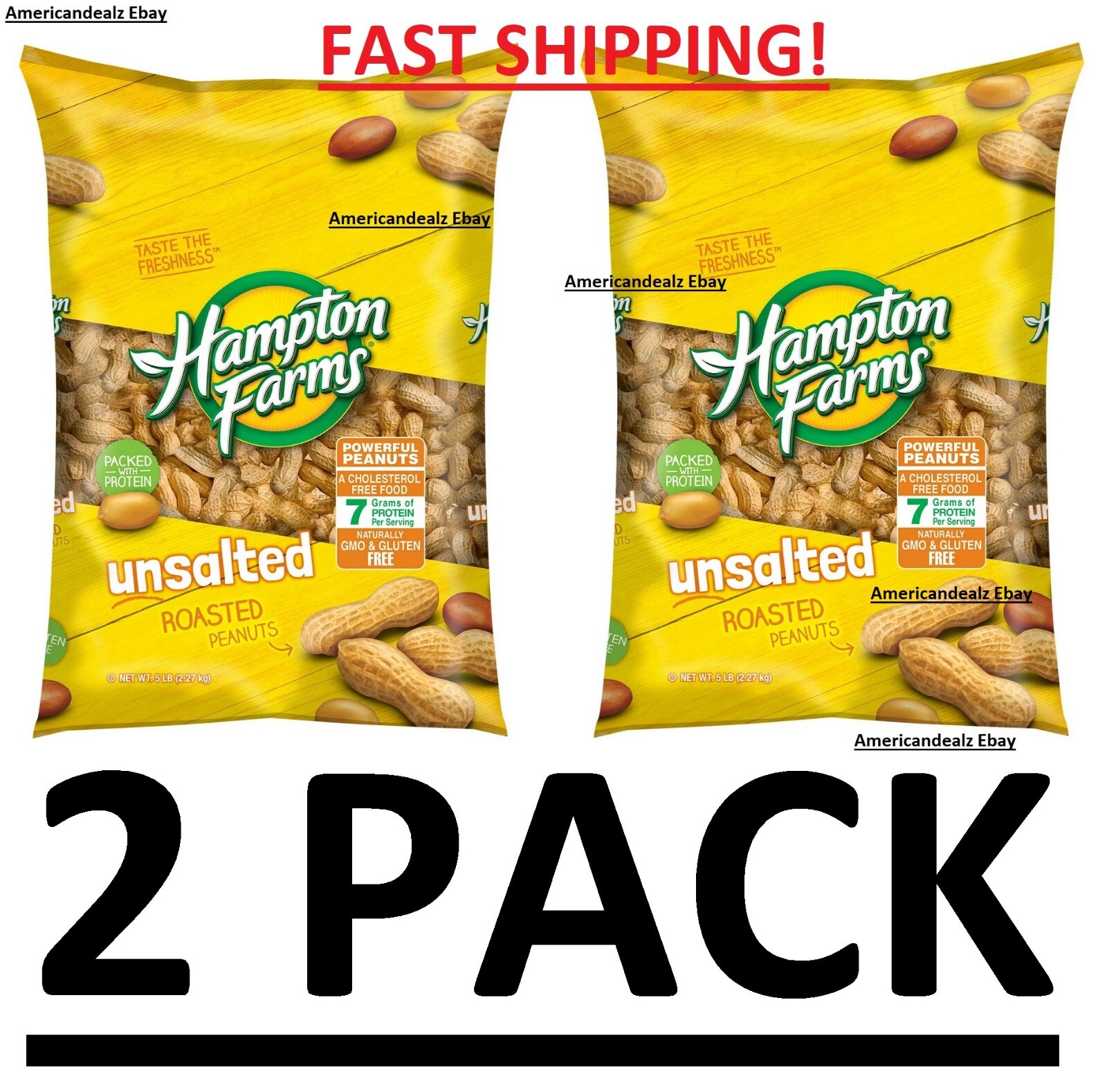 2 PACK Hampton Farms Unsalted In-Shell Peanuts 10 lbs. TOTAL - FREE SHIPPING
