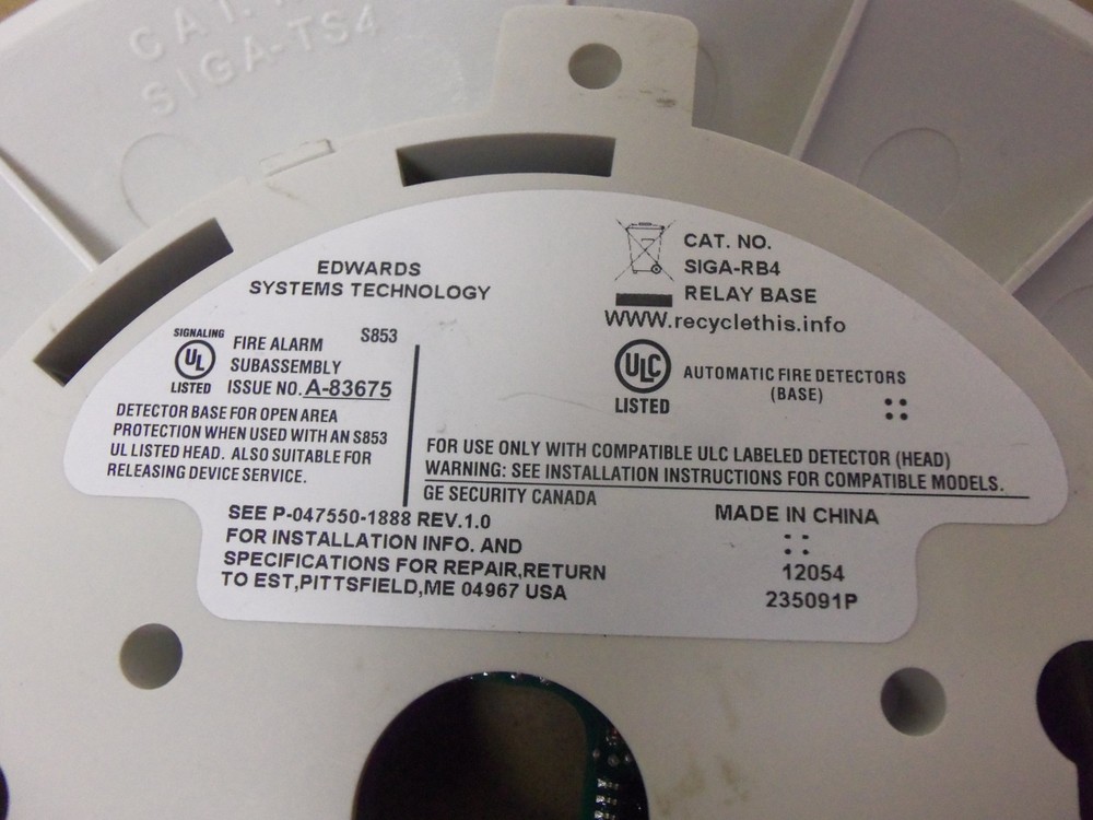 Edwards SIGA-RB4 Relay Base Fire Alarm