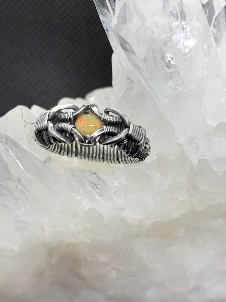 Fire Opal Ring Wire Wrapped Size 5.5