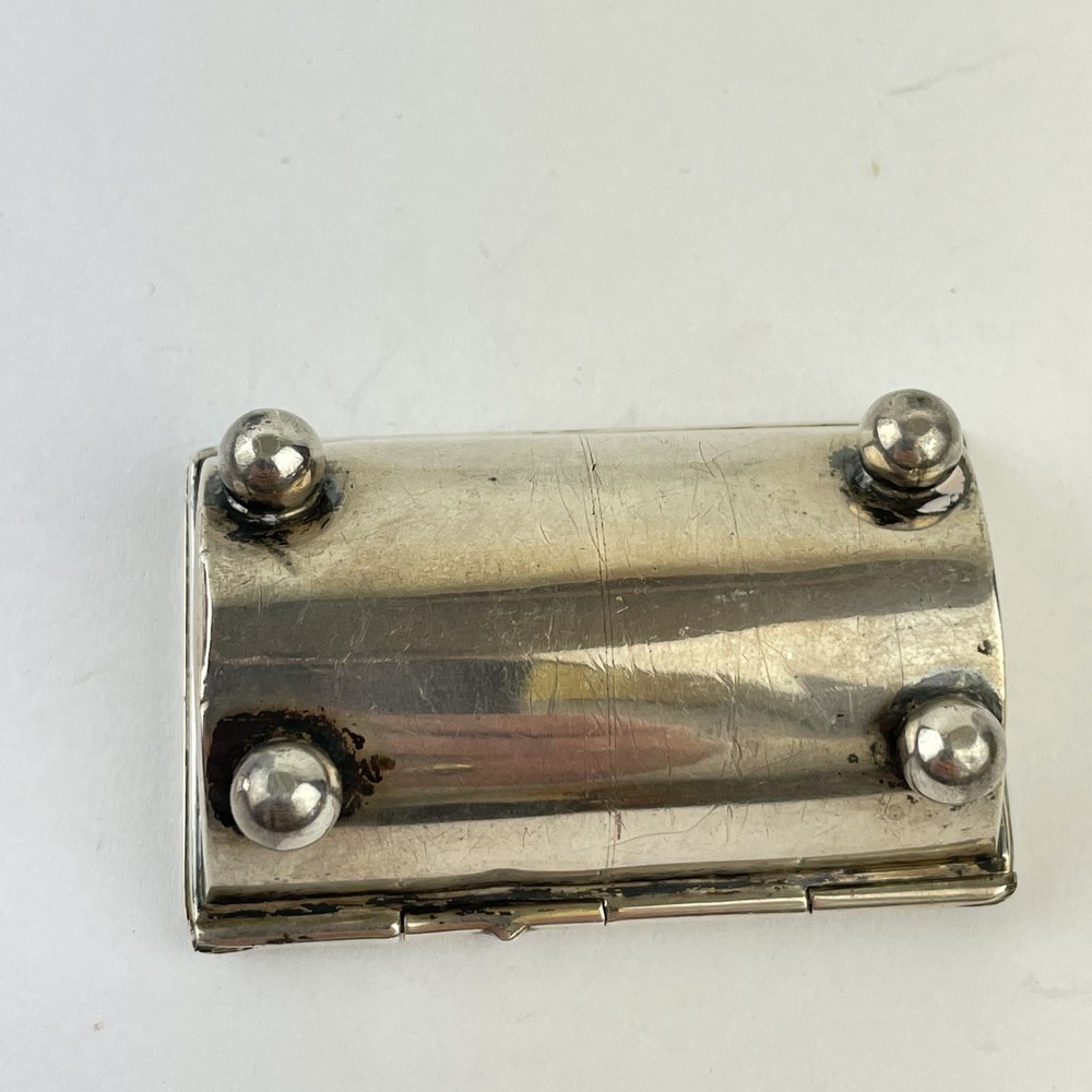 Antique Solid Sterling Silver Double Stamp Case / Box 1909 5.5cm Glass Missing