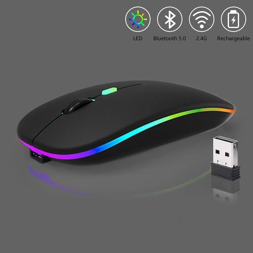 Guiheng Wireless Bluetooth Mouse,LED Dual Mode Rechargeable Silent Slim black