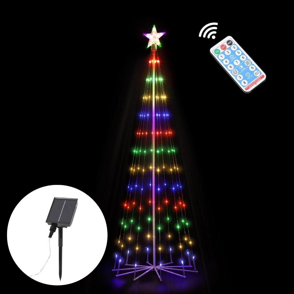 Outdoor 6ft Lighted Christmas Tree LED Tree Solar Powered, Multicolor
