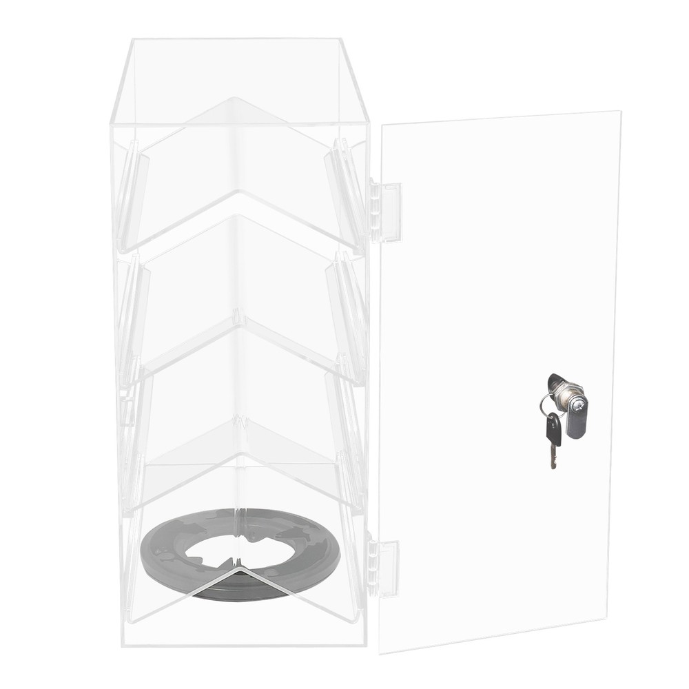 4 Tier 360° Rotation Acrylic Locking Box Clear Display Case Dust-proof Showcase