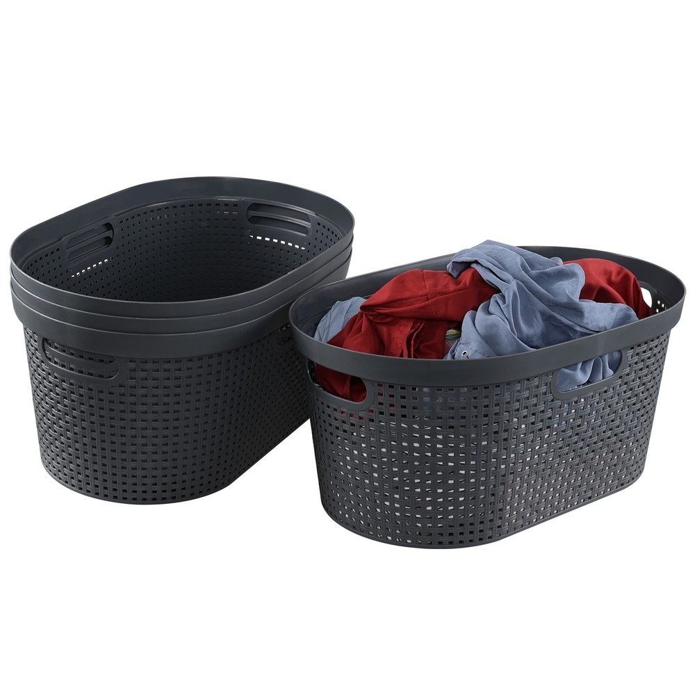 4 Pack Large Laundry Baskets, Plastic Hamper Laundry Basket, 40L, Grey