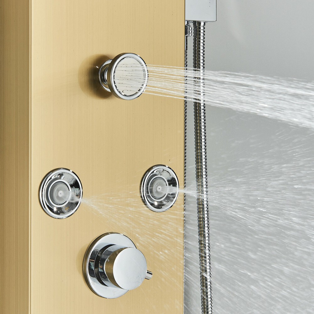 Brushed Gold Shower Panel Tower System Shower Tower Set with LED Rainfall Head