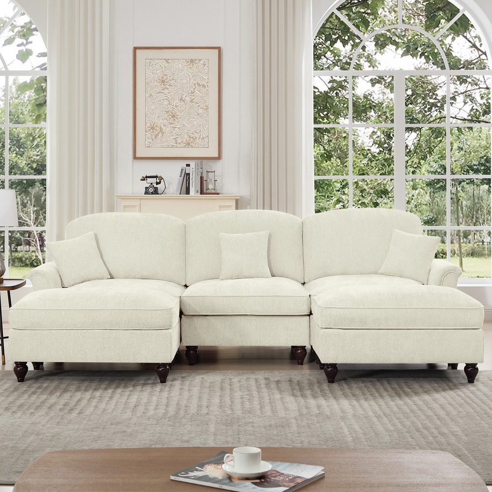 Comfy Modular Sectional Sofa U-Shape w/ Ottoman & Removable Skirts, Beige