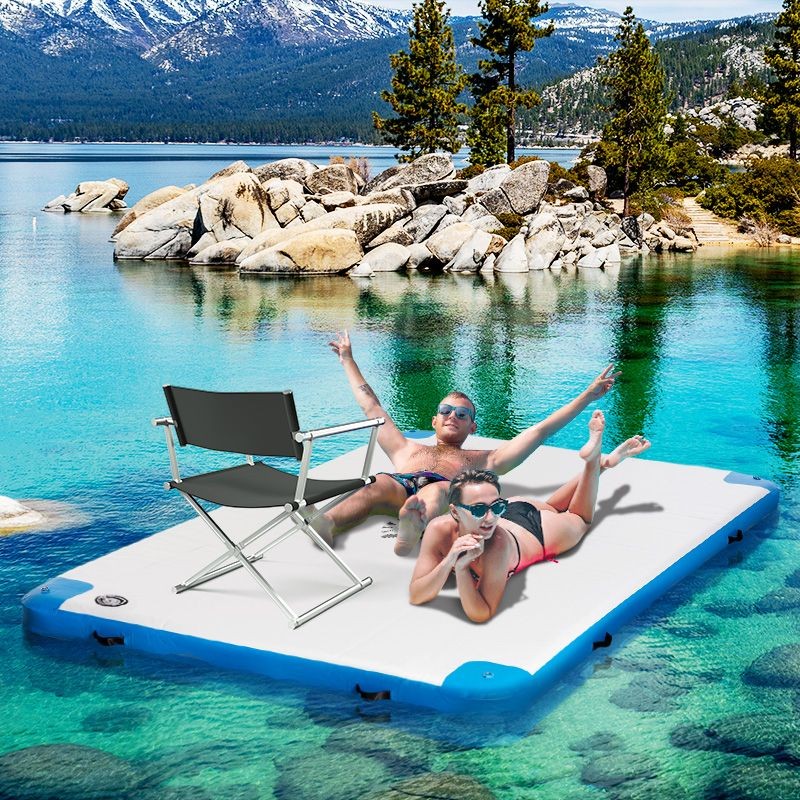 10' x 7' Inflatable Floating Dock Platform - Lake, Pool, Ocean + Pump & Bag
