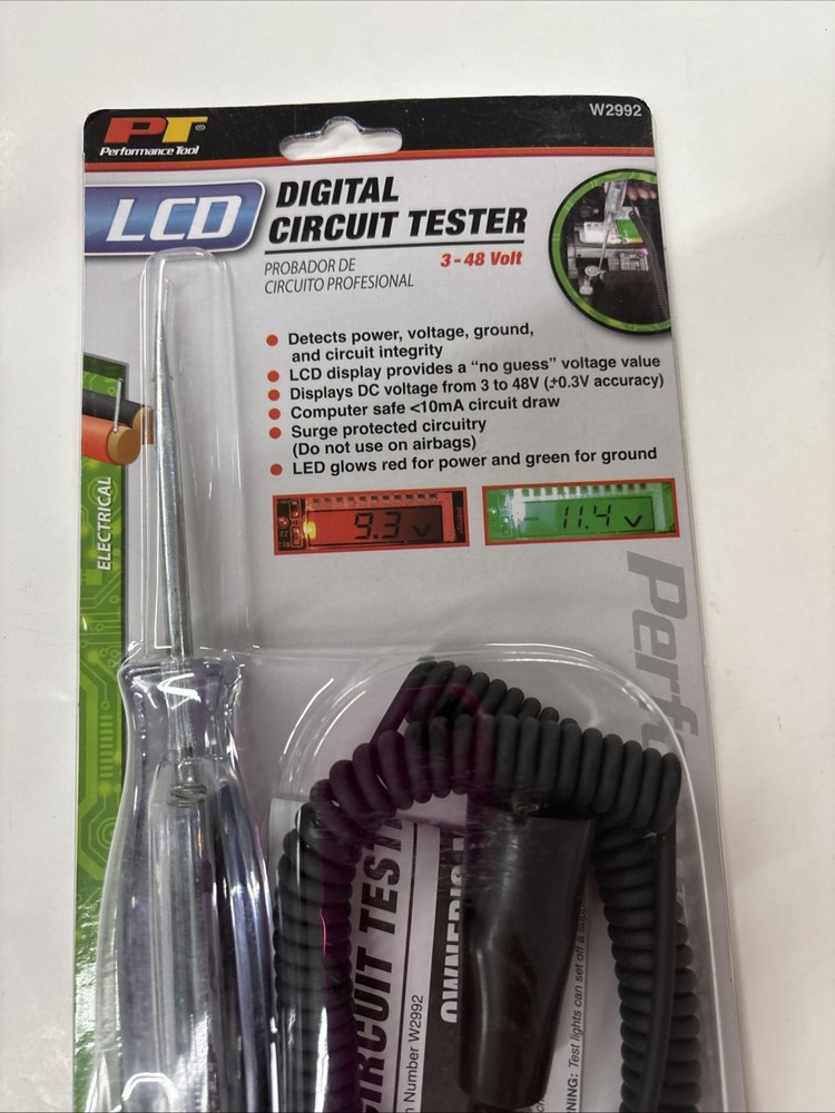 Performance Tool W2992 Computer Safe LCD Digital Circuit Tester 3 to 48 Volt