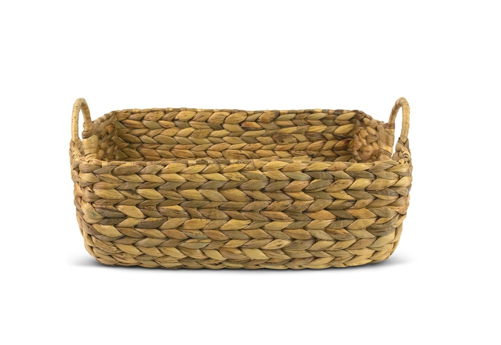 Hand Woven Water Hyacinth Storage Basket Rectangular Wicker Baskets with Handles
