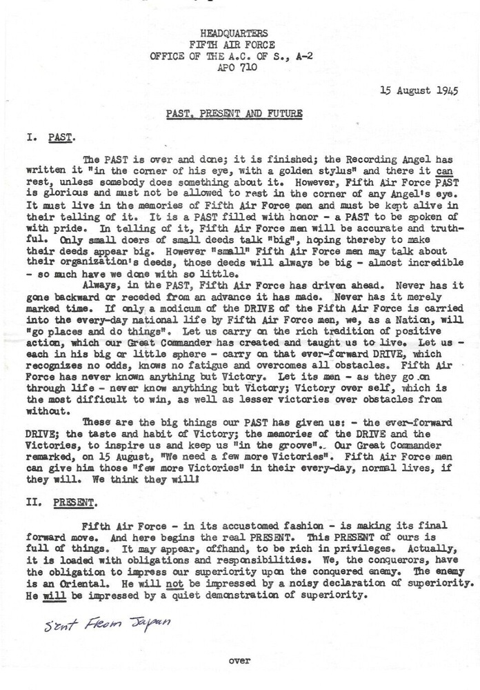 1945 Fifth Air Force Past, Present and Future Letter