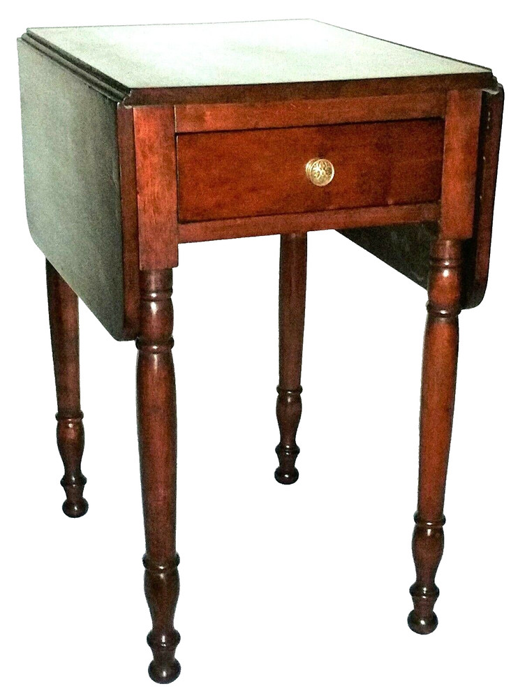 Nightstand, Lamp TABLE, Sheraton, Solid Cherry, Drawer, Dropleaf, 29"t, c1820