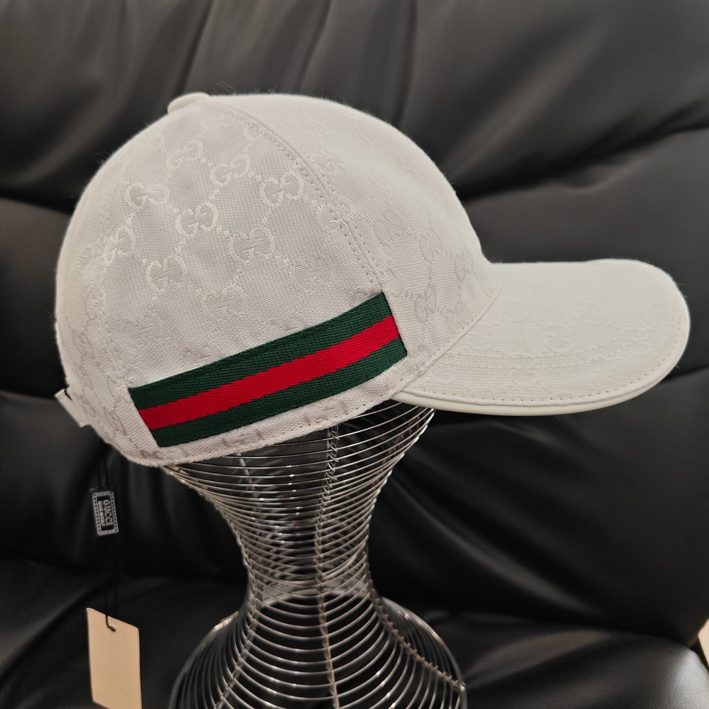 Gucci GG Monogram White Baseball Adjustable Cap Hat Size M Unisex