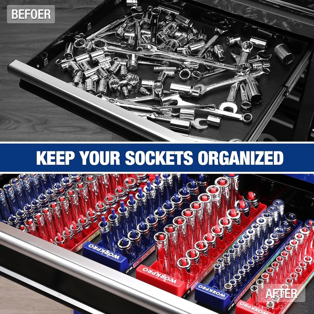 Socket Organizer Set, 8PC Socket Holder, 1/4", 3/8", 1/2" Drive Metric & SAE ...