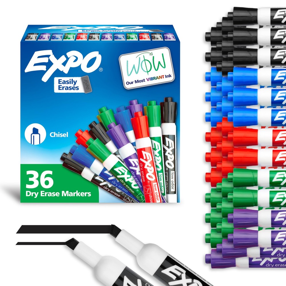 Dry Erase Markers Chisel Tip Assorted Colors Low Odor 36 Count Bulk
