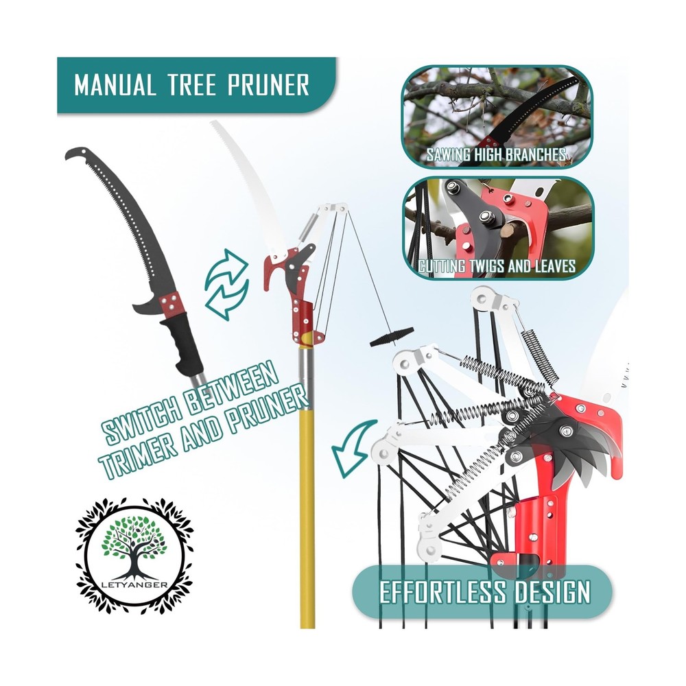 Pole Saws for Tree Trimming, 7.3-27 ft Extendable Tree Trimmers Long Handle P...