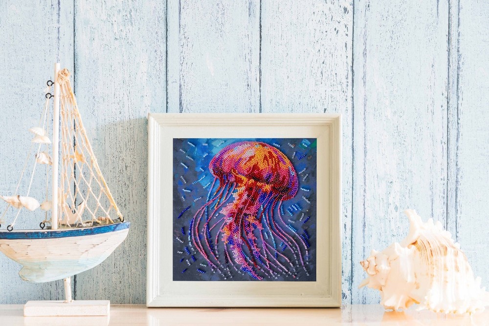 DIY Bead Embroidery Kit "Jellyfish" Beaded stitching needlepoint beadwork
