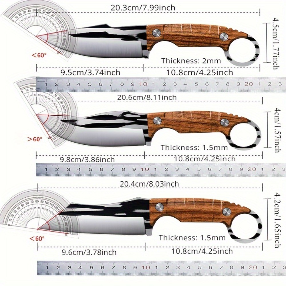 3pcs Premium Multipurpose Knife Set, Ultra-Sharp Stainless Steel Fixed Blades