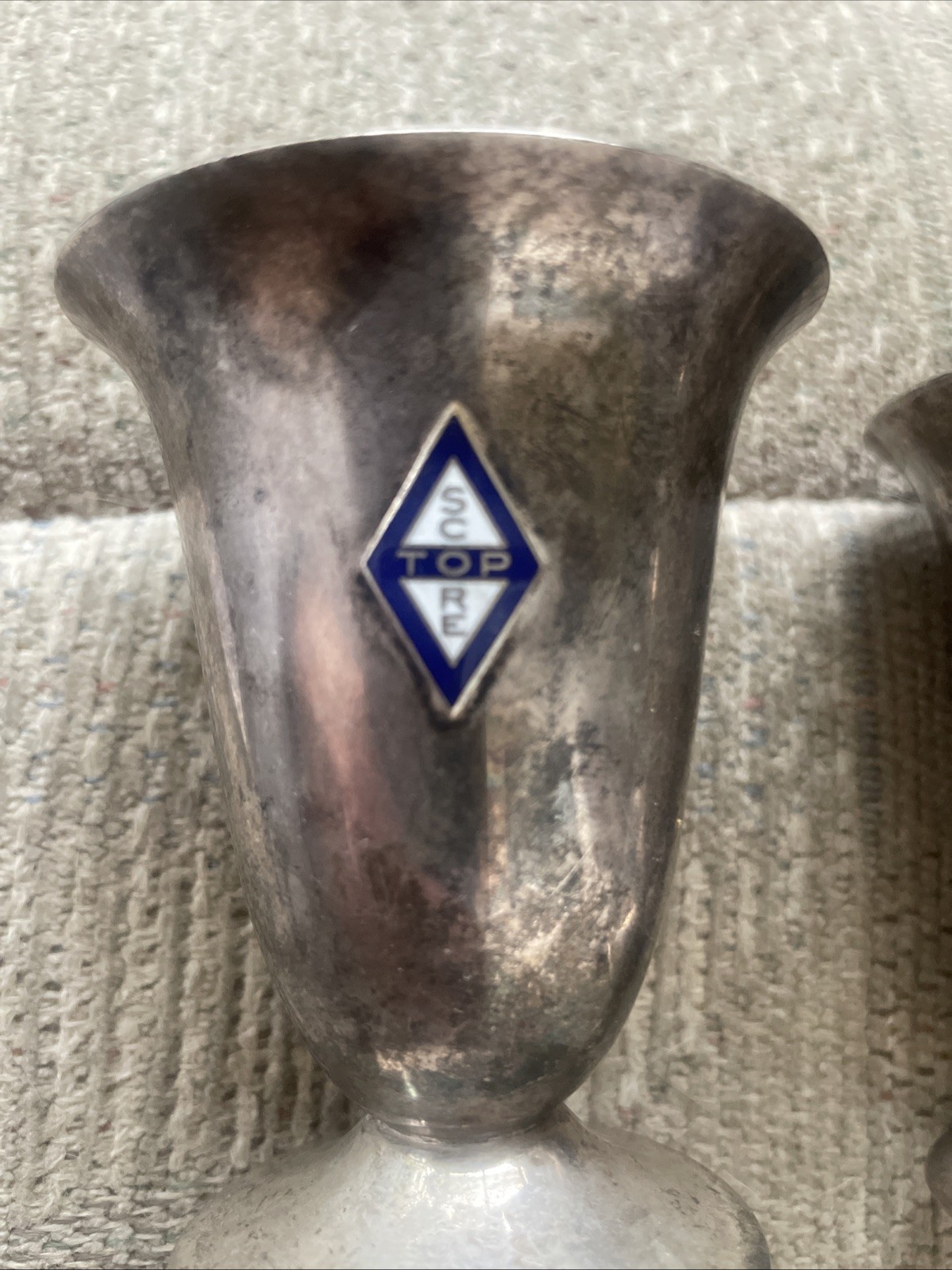 3 NJ Bridge League Club TOP SCORE Vintage Award Trophy Cups 2 GLN Silverplate 4”