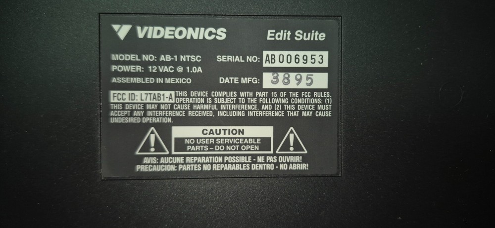 Videonics AB-1 Edit Suite A/B Roll Edit Controller Video Editor with power pack