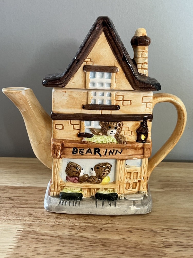 Handmade Ceramic Bears Inn House Teapot 7”