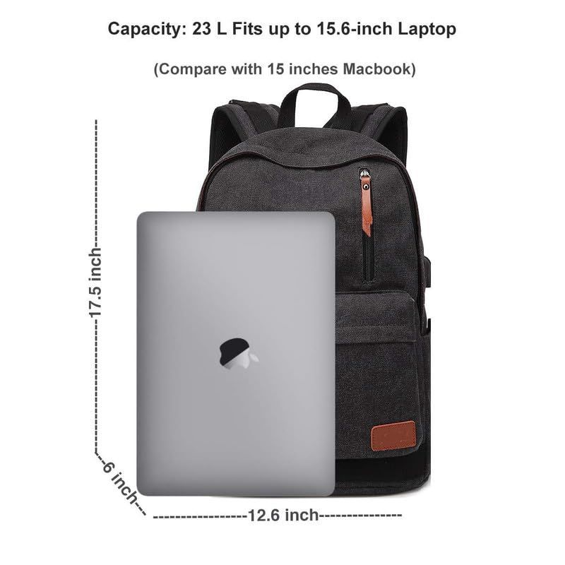 UNIWALK Canvas Laptop Backpack, Waterproof Vintage Backpack With USB Black