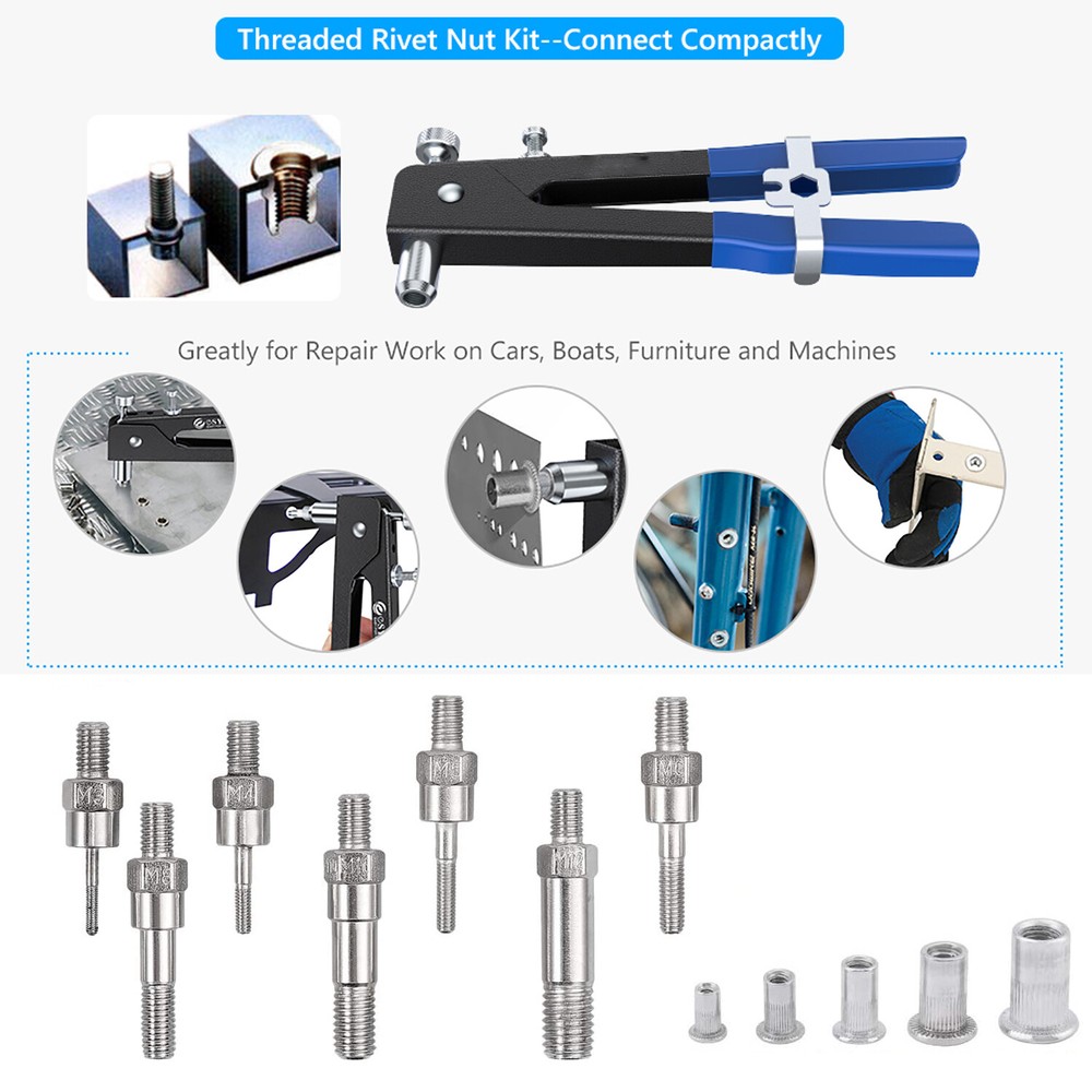 110Pcs Threaded Nut Rivet Gun M3-M12 Insert Tool Riveter Rivnut Nutsert Riveting