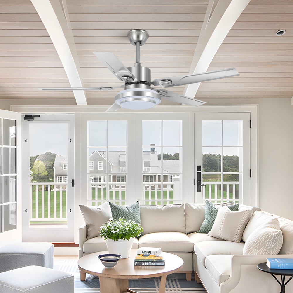 52-inch Silver Ceiling Fan Light, 3-Color Dimming, Remote Control