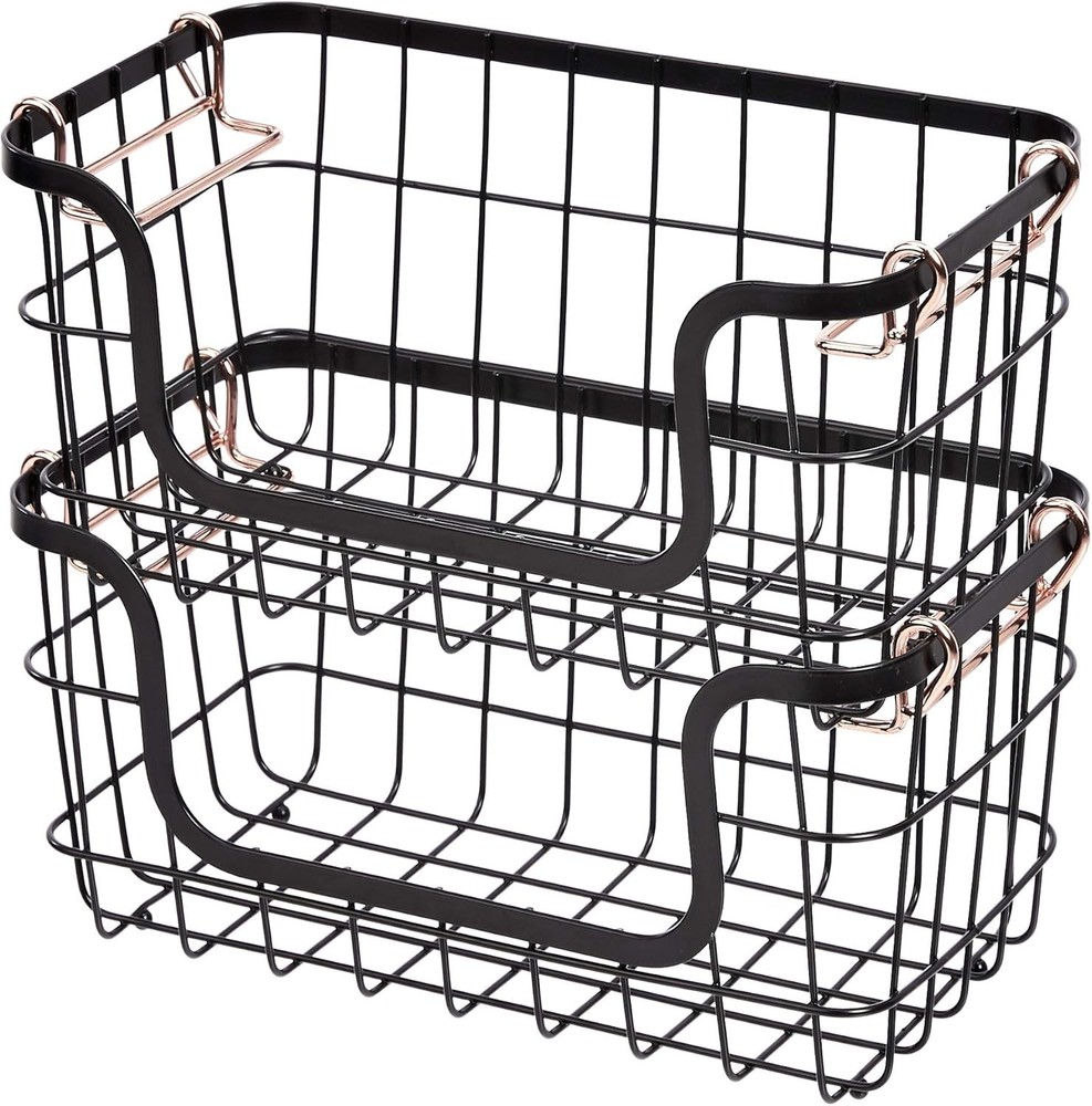 Stackable Metal Wire Rectangular Storage Basket Set Kitchen/Bathroom 2 Count