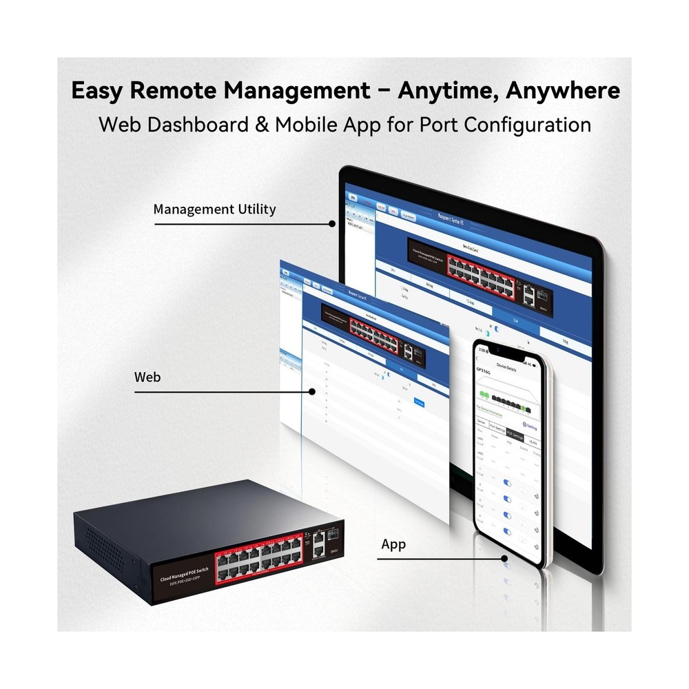 STEAMEMO 19 Port 240W PoE+ Managed Ethernet Switch