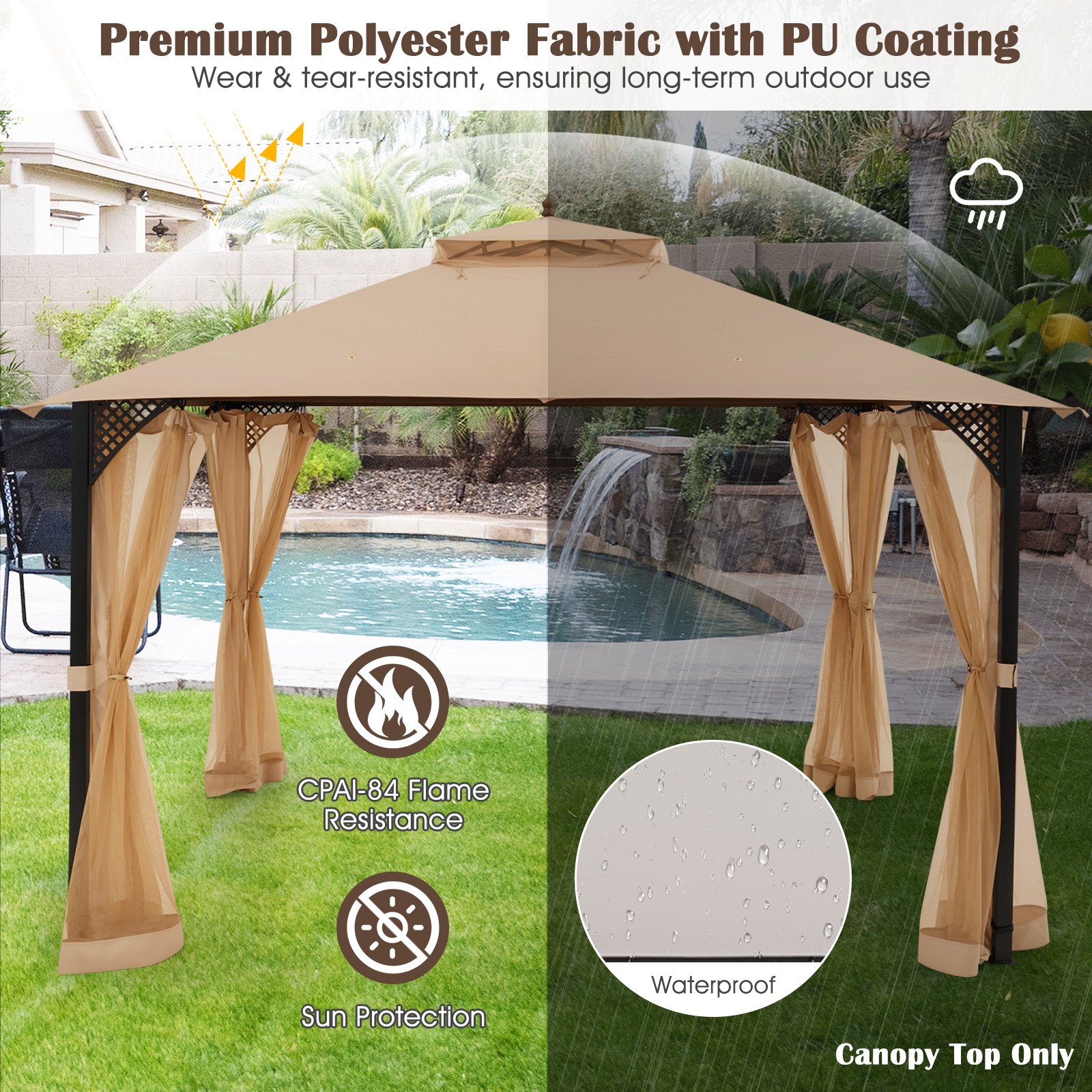 10' x 12' Patio Gazebo Replacement Top Cover 2-Tier Canopy CPAI-84 Outdoor Brown