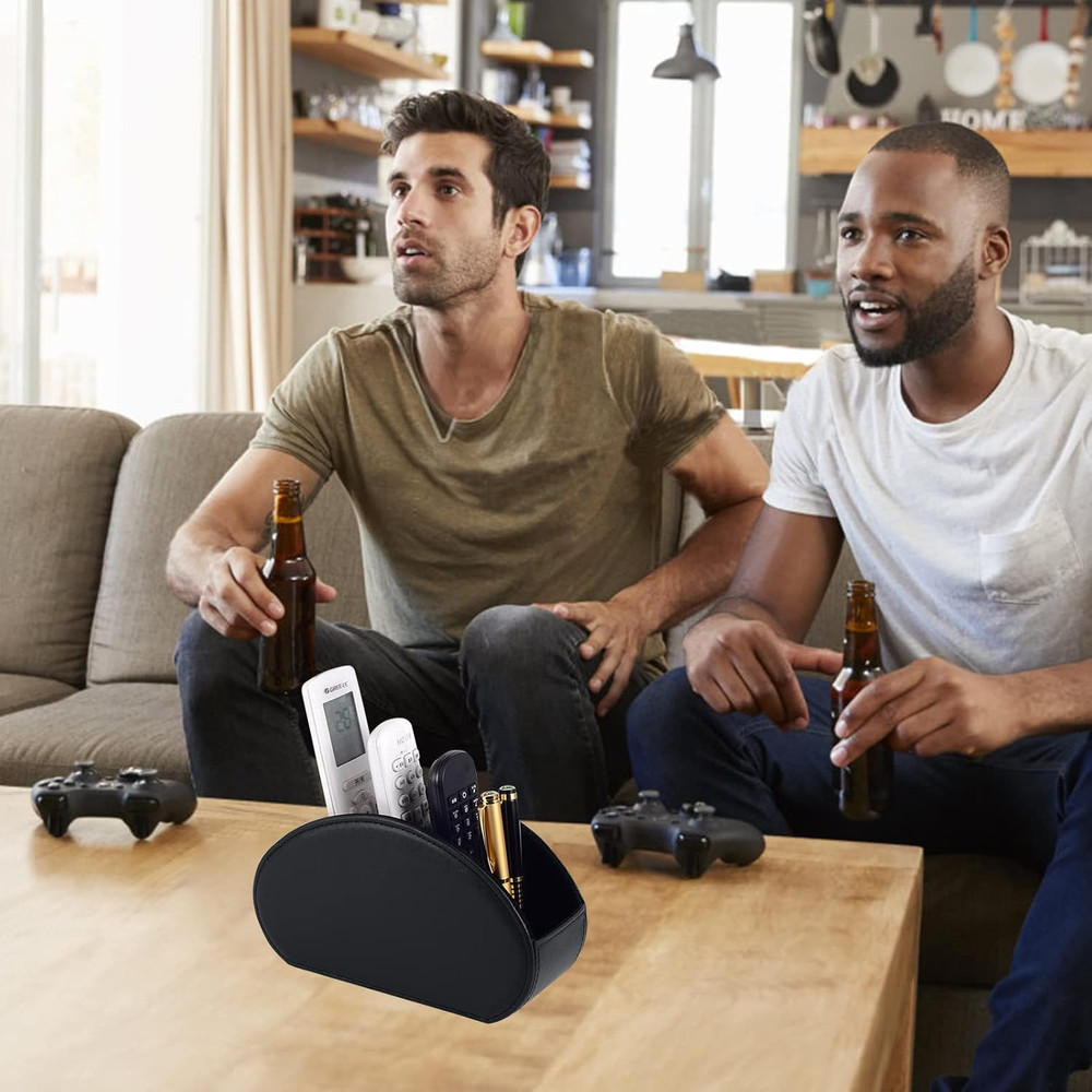 Leather Remote Control Holder with 5 Compartments Desktop Organizer Storage Box/