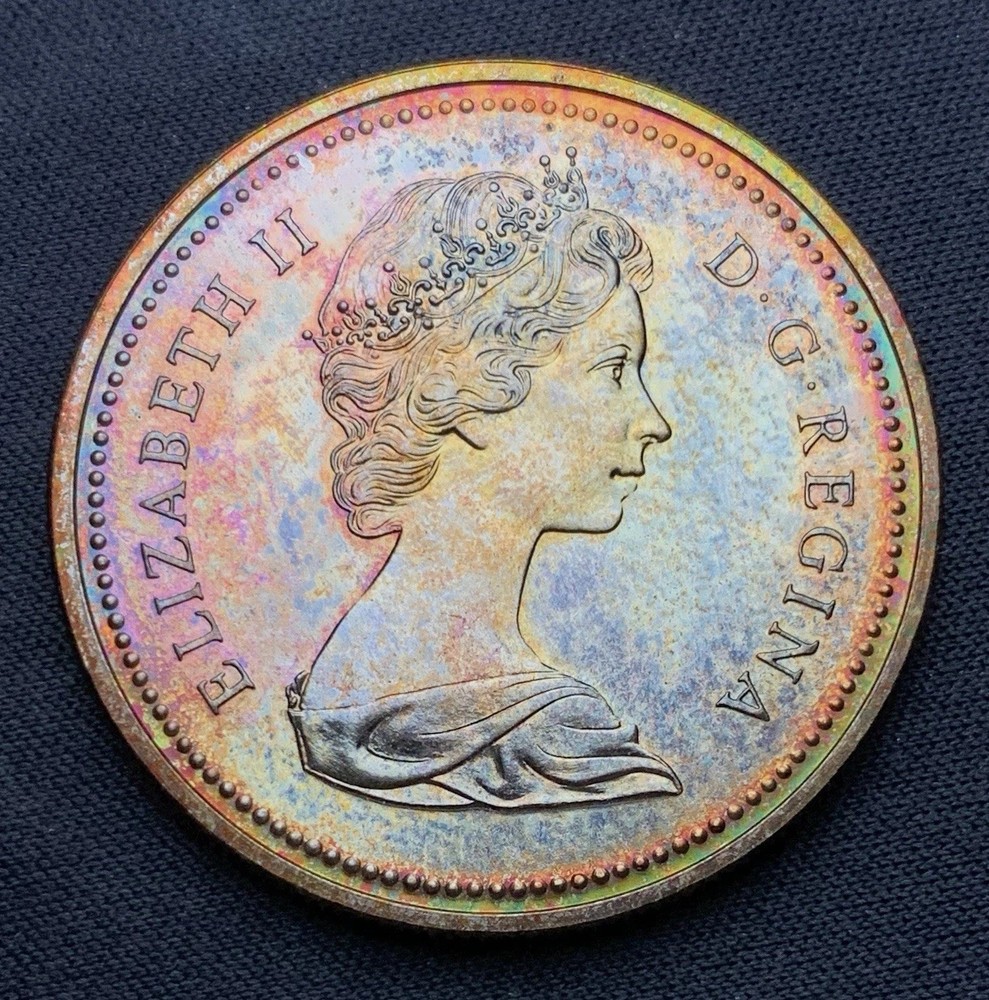 1971 Canada Silver Dollar $1 - Colorful Toned