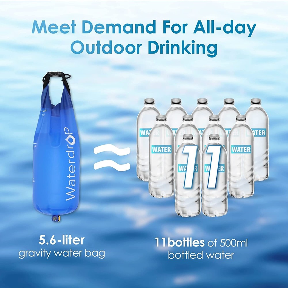 Waterdrop Gravity Water Filter Straw, Camping Water Filtration System, Blue