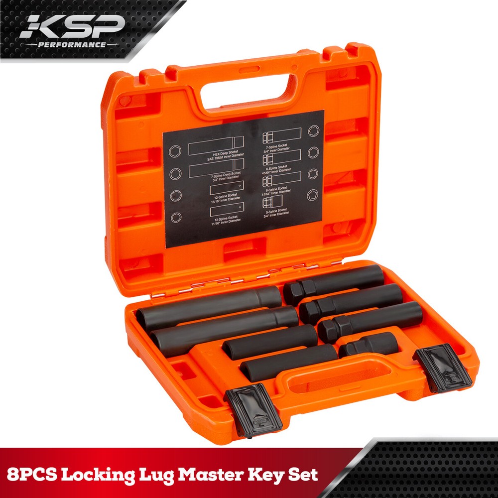 8PCS Universal Locking Key Lug Nut Master Socket Set Wheel Lock Removal Tool Kit