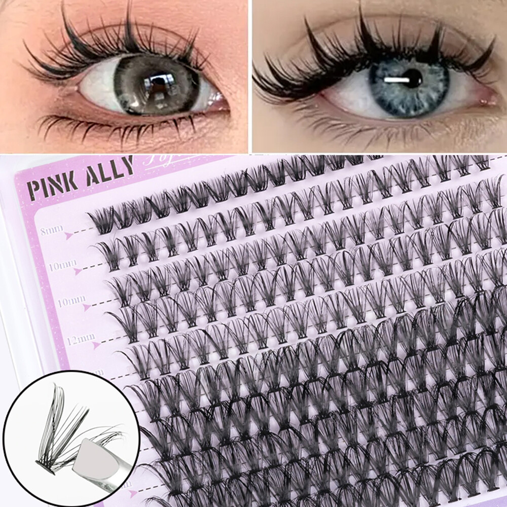 Synthetic Lashes Mix Lengths 10 Rows 200 Clusters Black False Eyelashes Set