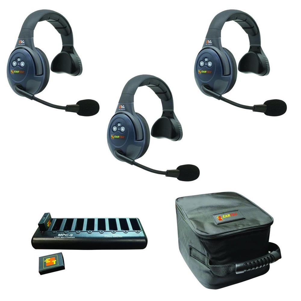 Eartec EVADE EVX3S Full Duplex Wireless Intercom System w/3x Single-Ear Headsets