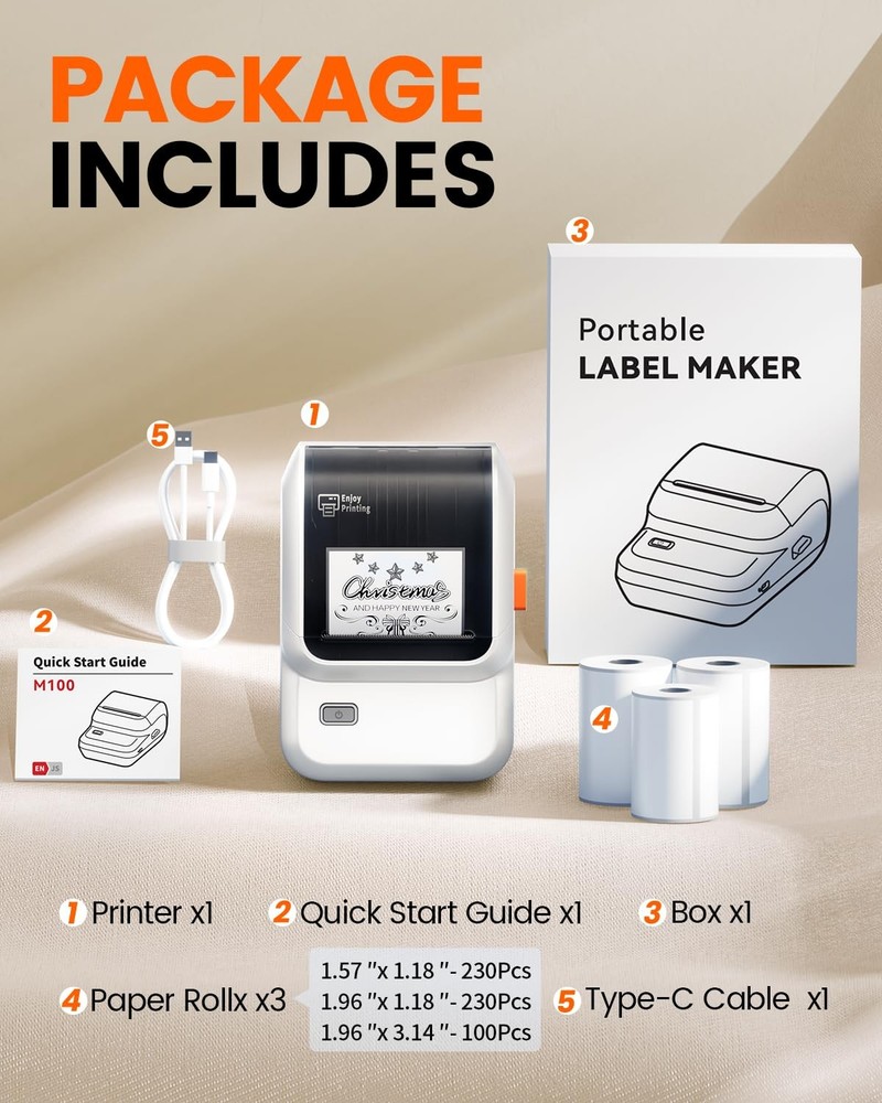 Label Maker Machine with 3 Tapes, M100 Bluetooth Label Printer, Versatile App...