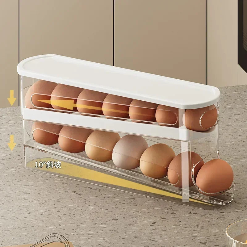 Bilayer Rolling Egg Storage Box Automatic Refrigerator Dispenser Holder Rack