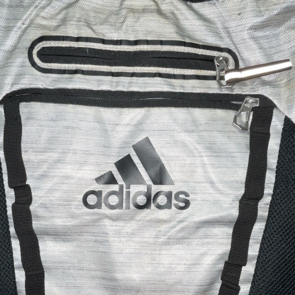 adidas Gray Black Drawstring Gym Bag Polyester 3 Pockets Adjustable Strap Mesh