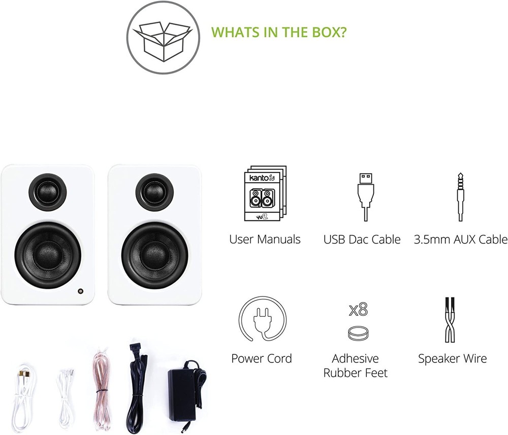 Kanto YU2 Powered Desktop Computer Speakers - Matte White - Pair