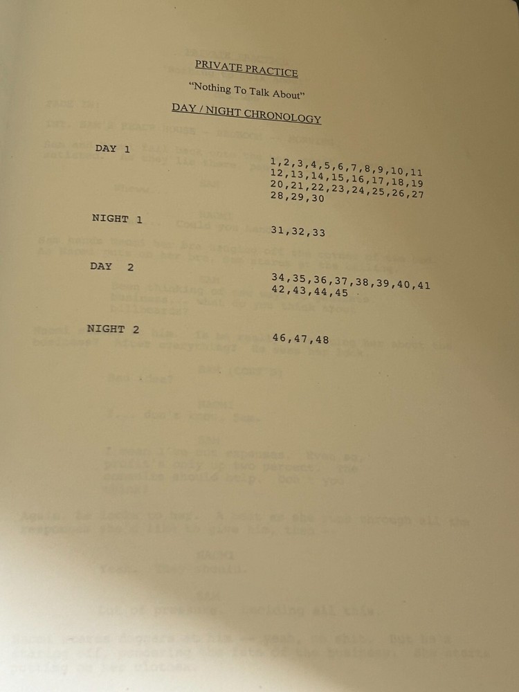 ORIGINAL SCRIPT PRIVATE PRACTICE NOTHING TO TALK ABOUT KATE WALSH TIM DALY